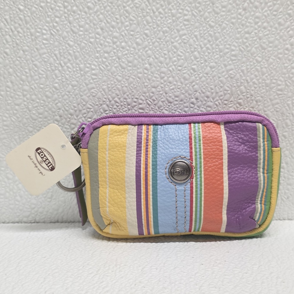 Fossil Weekender Multicolor Striped Printed Zip Pouch Wallet NWT